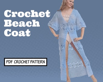 Make Easy Vintage CROCHET Pattern Hippie Boho Swimsuit Cardigan Coverup Flower Beach Coat Floral PDF Instant Digital Download Retro '70s