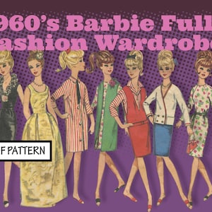 Easy Vintage Schnittmuster Barbie Volle Mode Garderobe Kimono Jacke Rock Cocktailkleid Kleid PDF Sofortiger digitaler Download Retro '60s