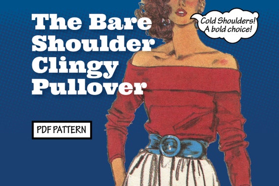 PATTERN Easy Sew Vintage Women Bare Shoulder Clingy Pullover Off shoulder top 1980s Recreation Sewing Pattern instant digital PDF download