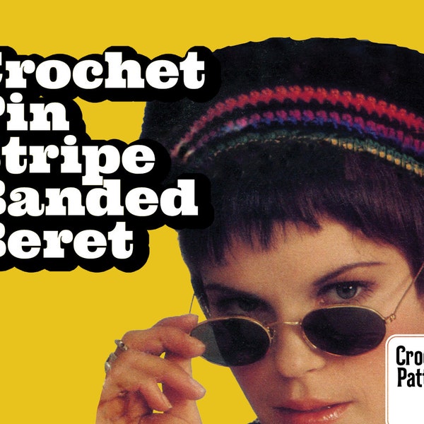 CROCHET PATTERN | Pin Stripe Banded Beret | Vintage 80's | Hat Women Beginner Aran Cap Vintage Pattern | easy & quick DIY | DIGITAL_DOWNLOAD