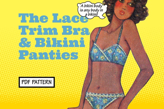 PATTERN Easy Sew Vintage Women Bikini Lace Trim Bra Panties Beach Summer  Swimsuit Swimwear Underwear Set 1970s Instant Digital PDF Download 