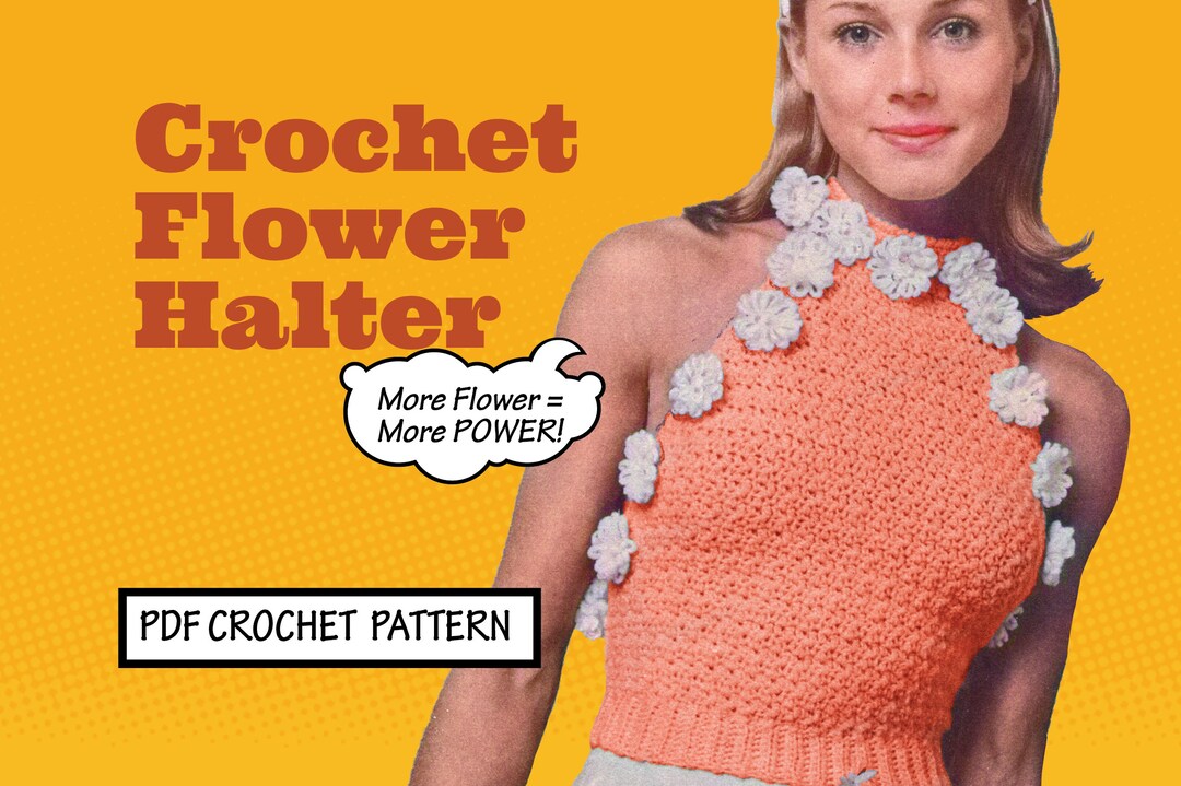 Easy Vintage CROCHET Pattern Flower Fringe Halter Top Boho Festival