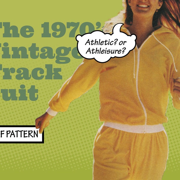 PATTERN Easy Sew Vintage retro Women 1970s TRACKSUIT set zipup hoodie joggers athleisure comfort workout wear instant digital PDF download