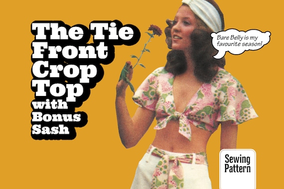 PATTERN Easy Sew Vintage Women Belly Bare Midriff Tie Knot Front Crop Top  Boho Festival Flutter Sleeve 1970s Instant Digital PDF Download -   Canada