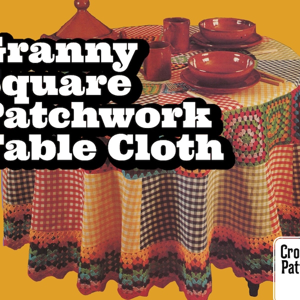 CROCHET PATTERN | Granny Square Patchwork Table Cloth | Vintage 70's | Boho decor pop colorful bright round | DIY | DIGITAL_DOWNLOAD
