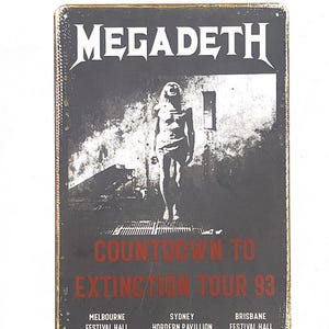 "Mega Deth ""Konzerttournee 93 Ticket"" aus Metall, signiert."