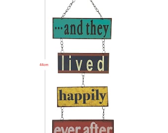Happily lived Hanging Chain Vintage Metal Signs,Lovely positive sign