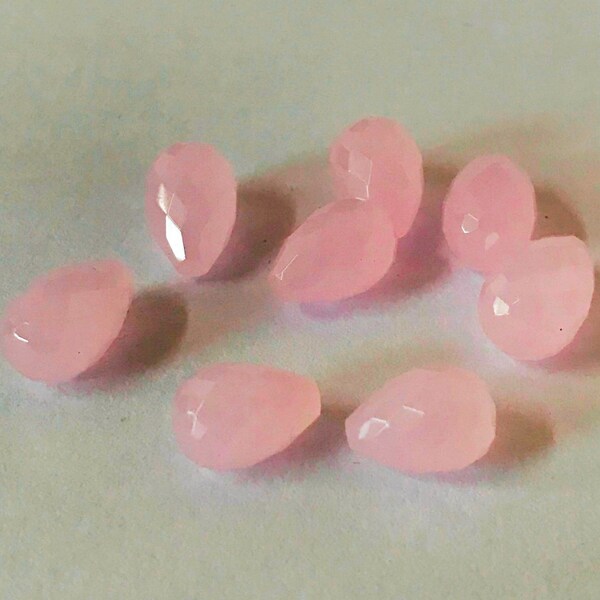 6 Piece Rose Quartz Hydro Quartz ! Teardrop Beads ! Briollete Rose Quartz ! Earring Pair ! Top Half Drilled - 6-8mm-10x18mm