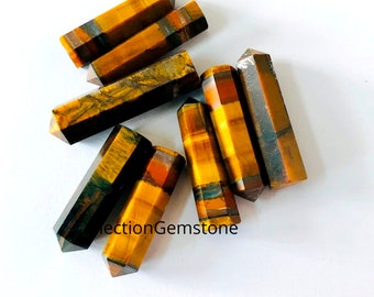 10 Pcs Top Quality Natural Top Quality Tiger's Eye Points Obelisk Healing Crystals Gemstone Towers Tiger's Eye Crystal Points, Tower Pencil