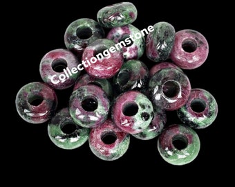 5 Pieces Smooth Natural Ruby Zoisite Big Hole European Bracelet Fit Charm- 8x14mm Smooth Ruby Zoisite Rondelle Big Hole Beads 4mm-5mm Hole