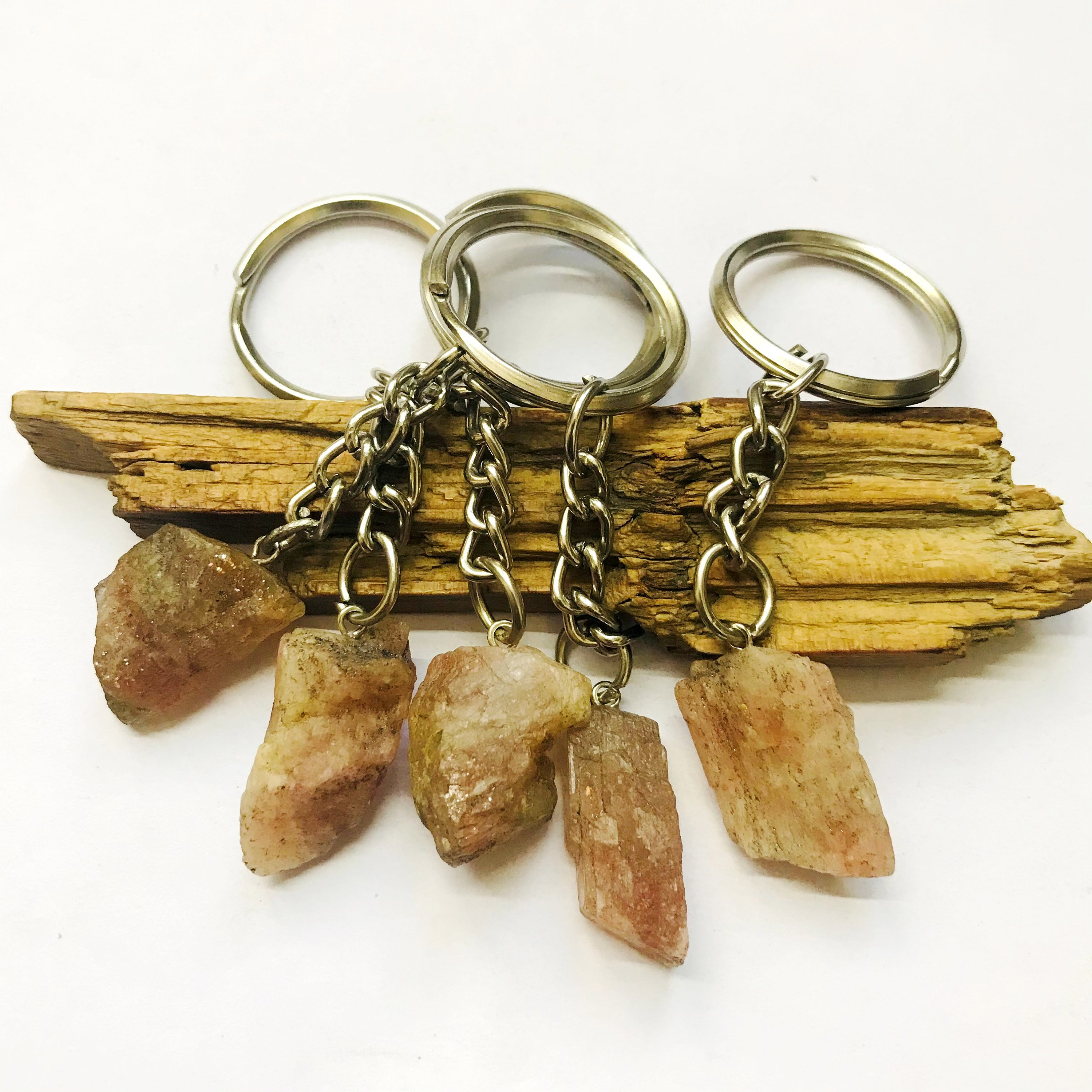 Goldstone and Natural Sunstone Gold Keychain Crystal Keychain