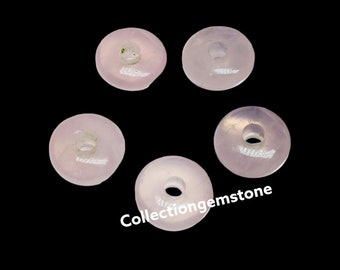 5 Pieces Natural Rose Quartz Big Hole European Bracelet Fit Charm- 12mm Smooth Donut Shape Big Hole Beads 4mm,4.5MM,5mm Hole Gemstone