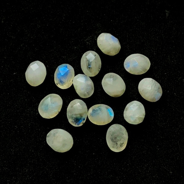 14 Pieces Blue Flashy Faceted Rainbow Moonstone Oval Lots - Blue Flashy Moonstone Pair Gemstone - Earring Pair Moonstone Pair Gemstone