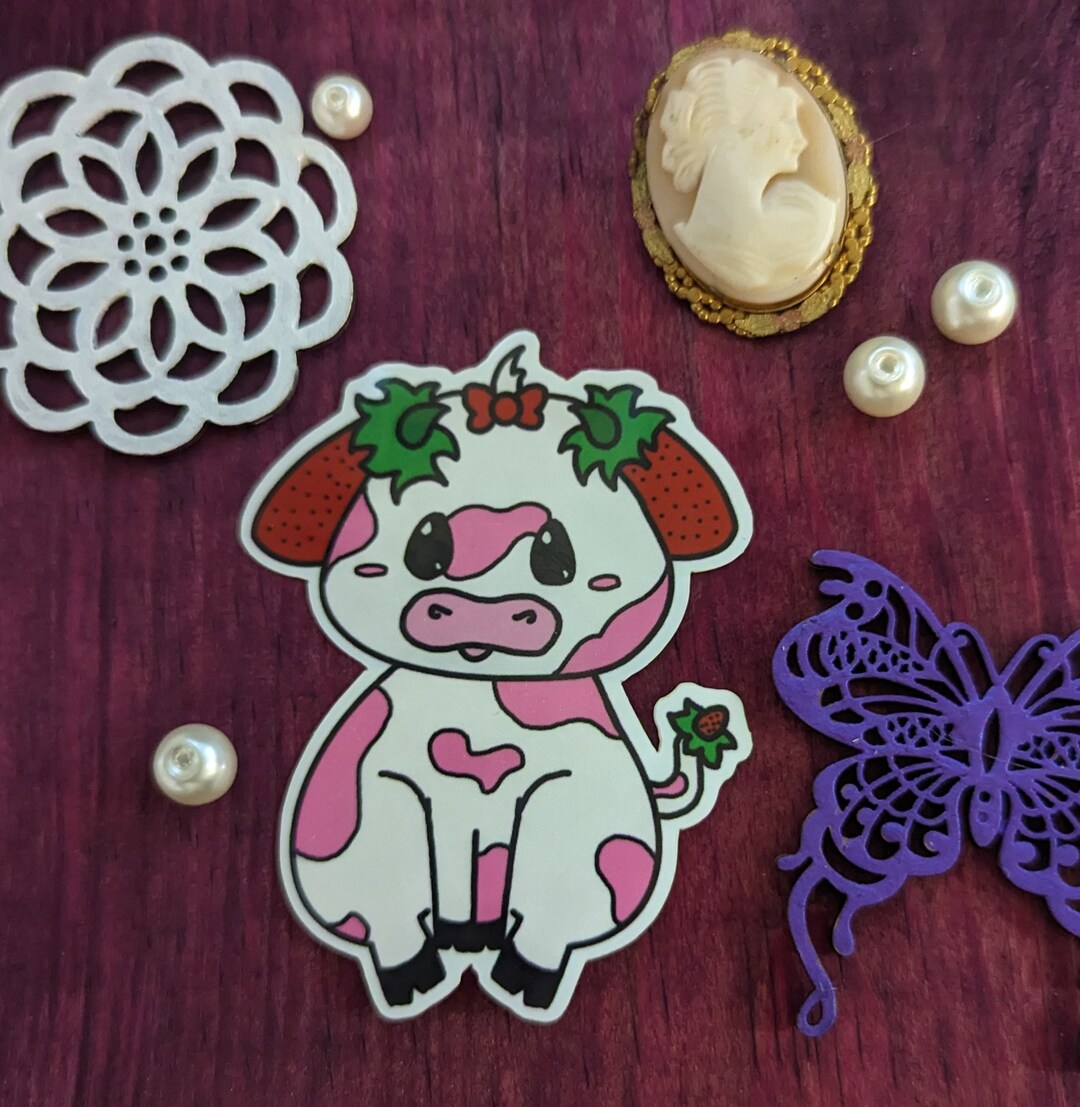 Moochigo Strawberry Cow Kawaii Vinyl Sticker - Etsy