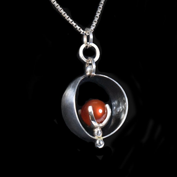 Modernist Sterling Pendant, Carnelian, Bearing th… - image 3