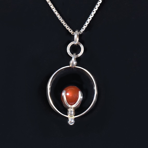 Modernist Sterling Pendant, Carnelian, Bearing th… - image 1