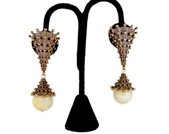 Steven Dweck Brutalist sterling clip-on earrings w/ Cabochon drop