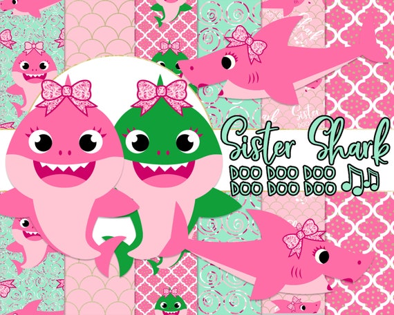 Preppy Baby Shark Sister Shark Seamless Paper Digital Etsy Preppy Baby Shark Sister Shark Seamless Paper Digital Etsy