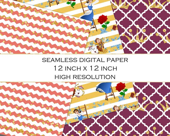 Beauty and the Beast Digital Paper Pack Instant Download Backgrounds Digital Scrapbook Paper Clipart Digital paper for Scrapbook