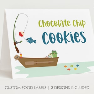 Editable Fishing Food Labels, Gone Fishing Birthday Food Tents, Boy Party Template, Fish Printable Template, Instant Download, Corjl, BP02