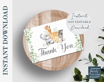 Podziękowanie w stylu Safari Animal: Jungle Baby Shower (do pobrania natychmiast)