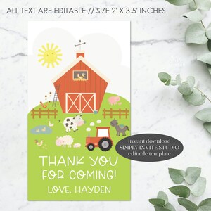 Editable Farm Thank You Tag Boy / Girl Barnyard Birthday Gift - Etsy