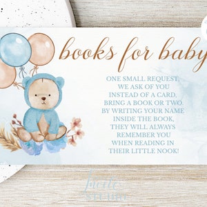 Editable Teddy Bear Theme Baby Shower Books for Baby Insert Blue Bear Bearly Wait Invites Boy Baby Shower Template Instant Download BS1