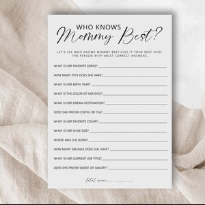 Baby Shower Game Who Knows Mommy Best | How Well Do You Know Mommy | Baby Shower Games Printable | Baby Shower Editable Template | B1