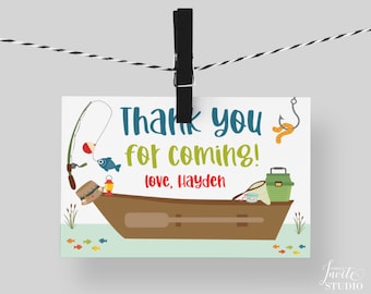 Fishing Thank You Custom Card, Boy Editable Birthday Thank You Note, Gone Fishing / O-Fish-Ally One Party Printable, Instant Download BP02