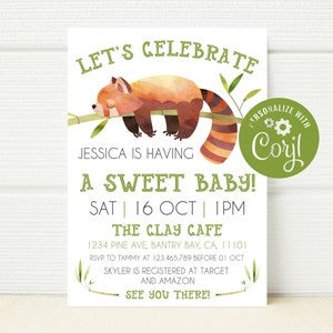 Red Panda Baby Shower Invitation, Panda Invite, Editable Template, Instant Download, Lets Celebrate Baby Shower, Gender Neutral Baby Shower