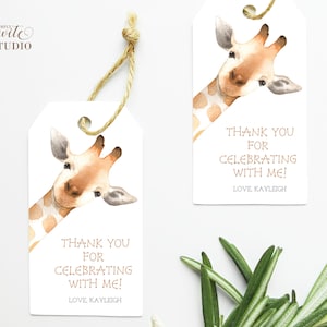 Giraffe Geschenkanhänger, Zoo Giraffe Safari bearbeitbare Geburtstagsgeschenkanhänger, sofortiger Download, Junge Geburtstagsanhänger, Mädchen Geburtstagsanhänger, süßer Geschenkanhänger