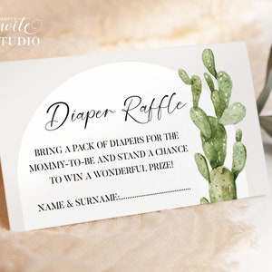 BOHO Cactus luier loterij kaart, luier loterij, aangepaste Boho Cactus baby shower kaart, Instant Download, bewerkbare aangepaste tekstkaart, BS101