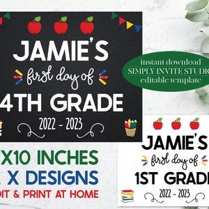 Printable, Editable First Day of School Sign Template, Digital File, First Day of  4th Grade 4 Poster, Back to School Sign INSTANT DOWNLOAD