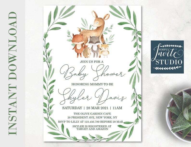 Baby Shower Invite Woodland Animals Shower Invitation Forest Theme Gender Neutral Woodlands Editable Template Instant