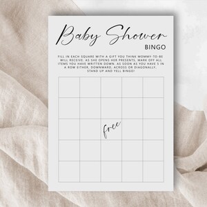 Baby Shower Bingo Game | Printable Baby Bingo | Gender Neutral Baby Shower Game | Black and White Minimalist Baby Shower Game Printable | B1