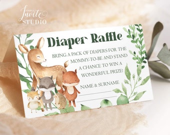 Woodlands babyshower luierloterijkaart: groene dieren (digitale download)