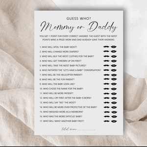 Who Said It Mommy or Daddy Baby Shower Spiel | Mama oder Papa | Baby Shower Spiel zum Ausdrucken | Spiel Minimalist | Bearbeitbare Vorlage | B1