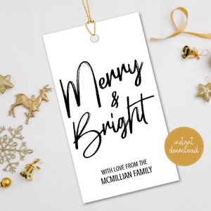 Étiquettes de faveur de Noël modifiables, étiquette de cadeau de vacances, modèle imprimable d&#39;étiquettes de vacances joyeux Noël, étiquette de vacances Monochrome, téléchargement immédiat
