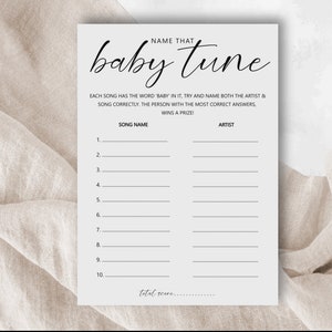 Name dieses Baby Tune Baby Shower Spiel | Modernes Babypartyspiel | Minimalist Baby Lied-Spiel |  Geschlechtsneutral | Bearbeitbare Vorlage | B1