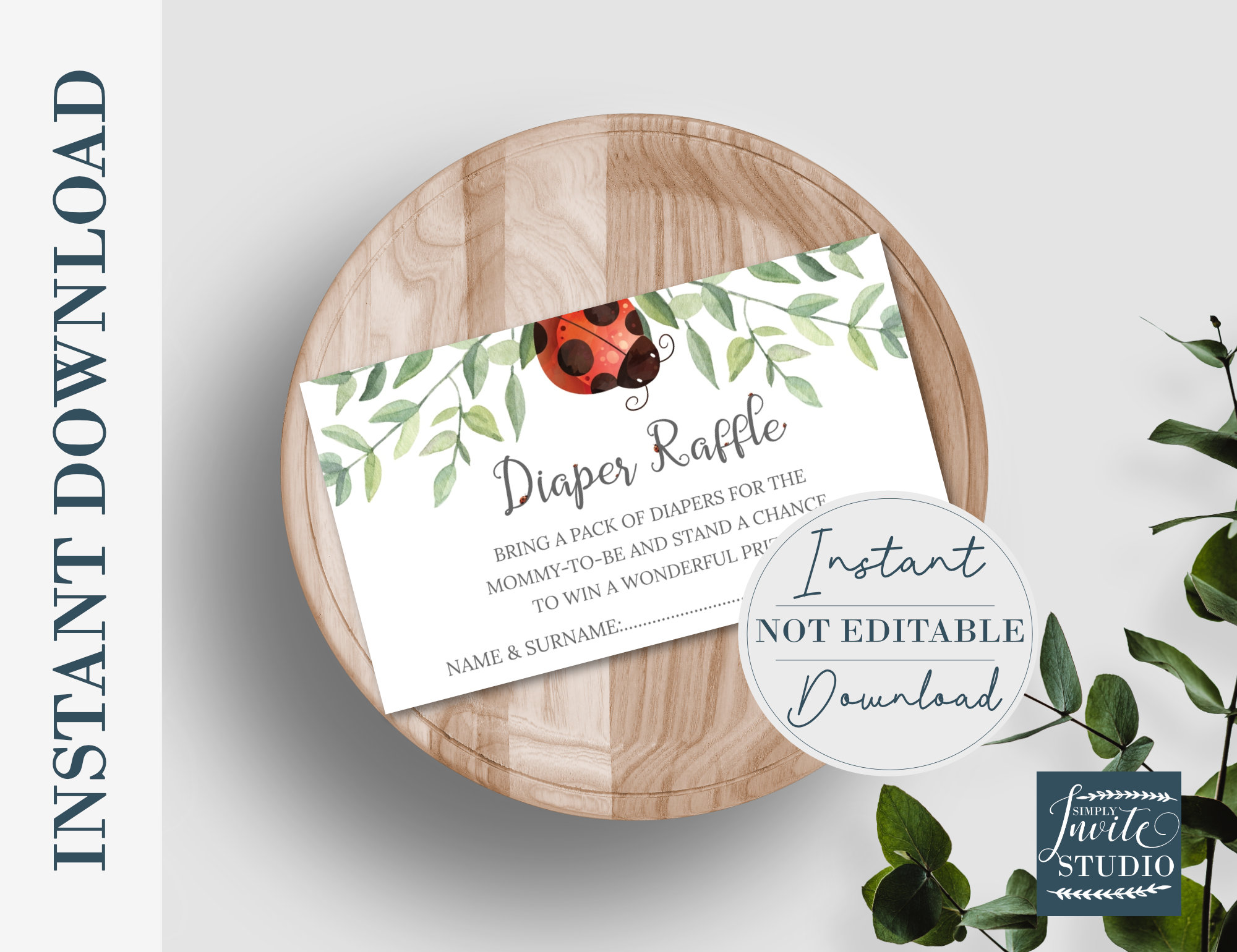 Ladybird Ladybug Baby Shower Diaper Raffle Card, Printable Diaper ...