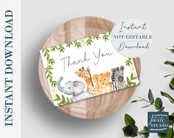 Safari Animal Baby Shower Thank You Note, Jungle Printable Thank You Note, Baby Shower Thank You, Greenery Note, Instant Download, BS001