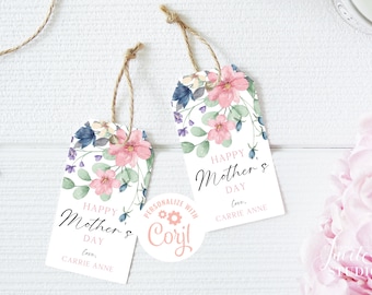 Blush Pink Floral Mother's Day Gift Tags, Printable Mom Tags, Mother's Day Printable, Greenery Watercolor, Elegant, Instant Download, MD001