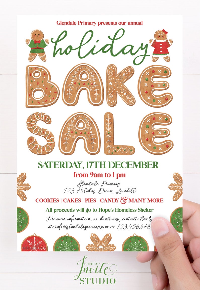 Christmas Holiday Bake Sale Flyer Editable Template, School Fundraiser