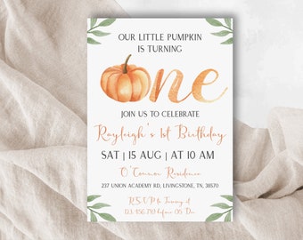 FALL Pumpkin 1st Birthday Invitation, Autumn Theme, 1st First Template, Thanksgiving Invite, Little Pumpkin Party Editable INSTANT DOWNLOAD