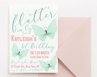 INSTANT DOWNLOAD Butterfly Birthday Invitation, Flutter on By Party Birthday Template, Girl Birthday Invite, Any Age Invite, Editable