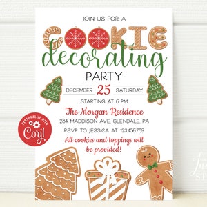 Cookie Decorating Invitation, Christmas Cookie Decorating Party Invite, Cookie Party, Cookie Invitation, Editable, Instant Download, CE001