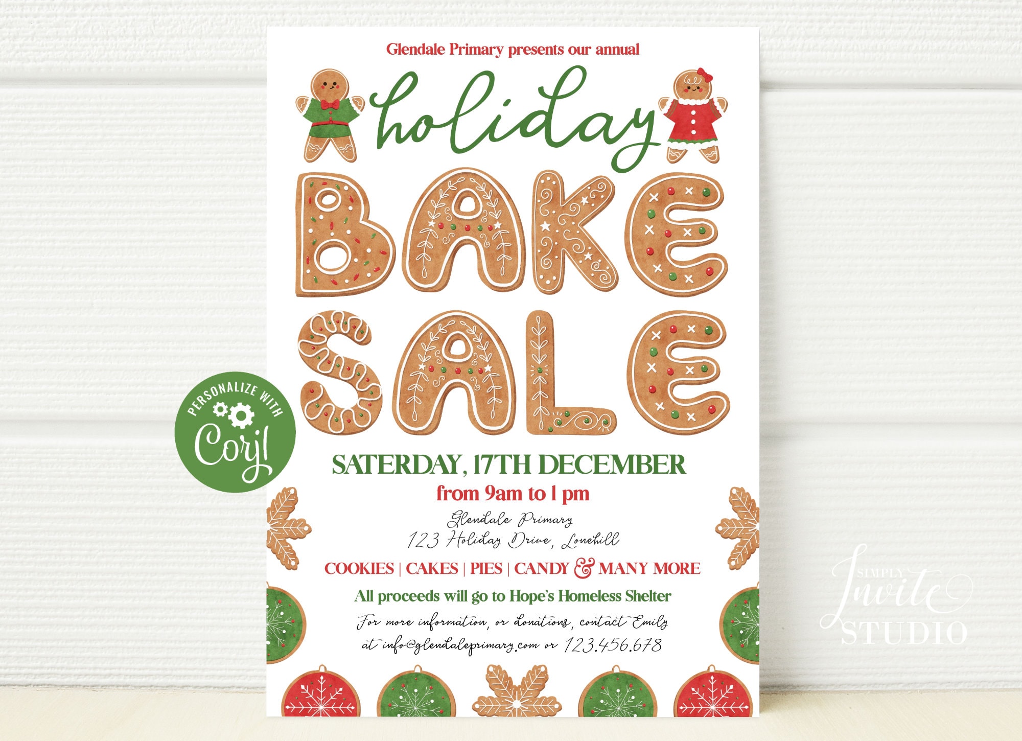 Christmas Holiday Bake Sale Flyer Editable Template, School Fundraiser