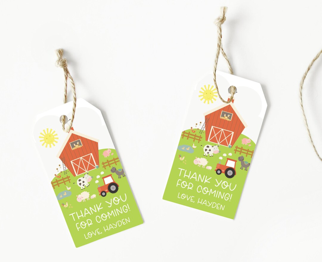Editable Farm Thank You Tag Boy / Girl Barnyard Birthday Gift - Etsy