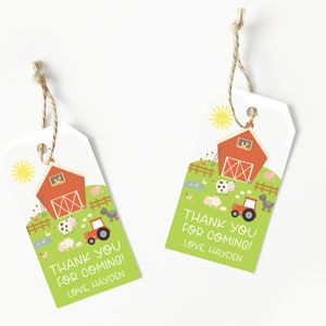 Editable Farm Thank You Tag Boy / Girl Barnyard Birthday Gift - Etsy