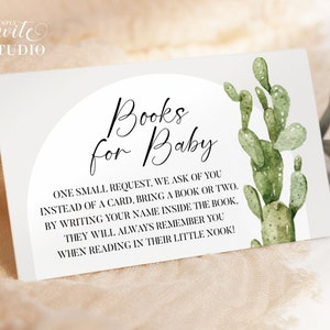Boho Boeken voor Babykaart, Boho Cactus Boek Verzoek, Aangepaste Cactus Boekkaart, Instant Download, Bewerkbare sjabloon, Aangepaste tekstkaart BS101